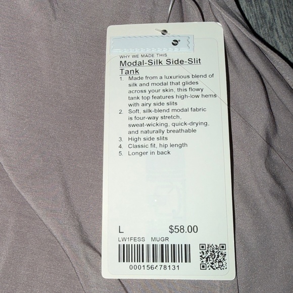 Lululemon SilkyAppeal Side-Slit Tank in Mauve Grey large stretchy soft tank top - Picture 2 of 12